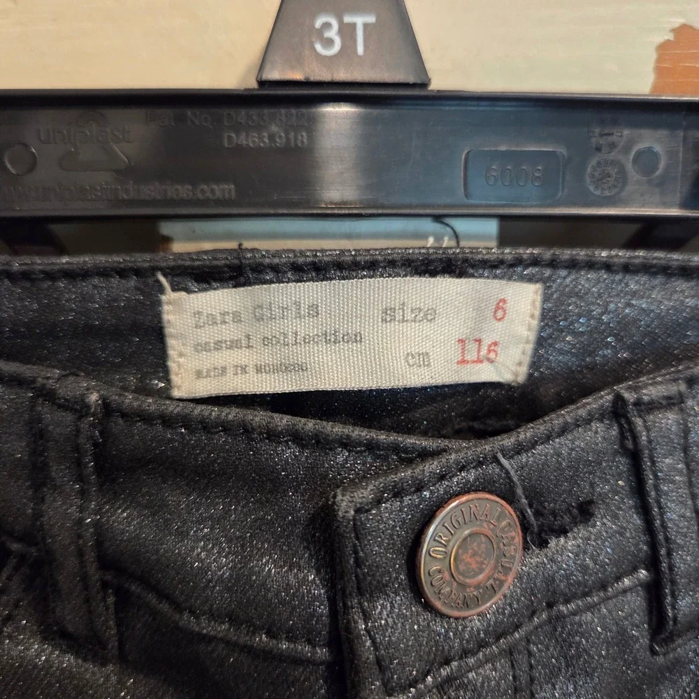 Zara Girls Metallic Charcoal Black Skinny Pants Shimmer Casual Size 6 116cm